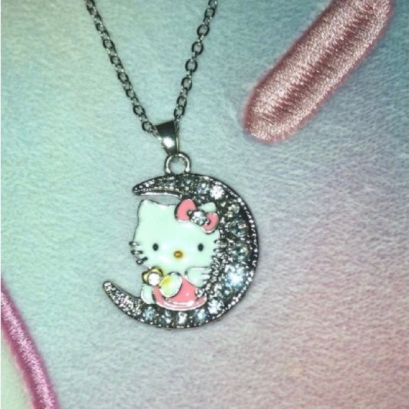 HELLO KITTY RHINESTONE CRESCENT MOON ROMANTIC NECKLACE gift christmas - Picture 4 of 4